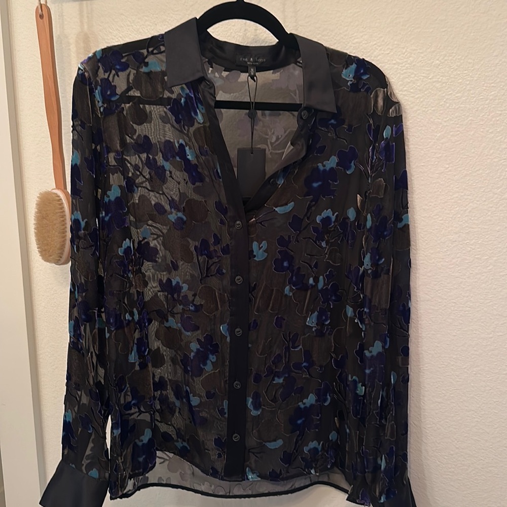 Never Worn Rag & Bone sheer Button down floral Blouse